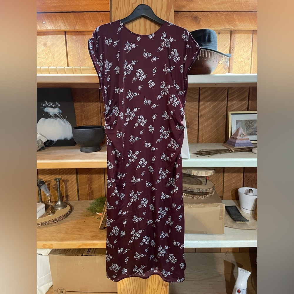 A New Day Red Sheath Maxi Dress Short Sleeve Crew Neck